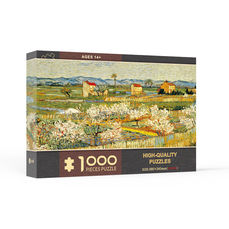 Vincent Van Gogh - Pêchers en fleurs, 1886 artwork Panoramic Jigsaw Puzzle 1000pcs 98*34