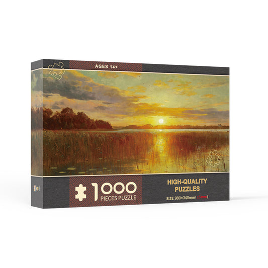 Peder Mønsted - Sunset over a Danish Fiord , 1901 artwork Panoramic Jigsaw Puzzle 1000pcs 98*34