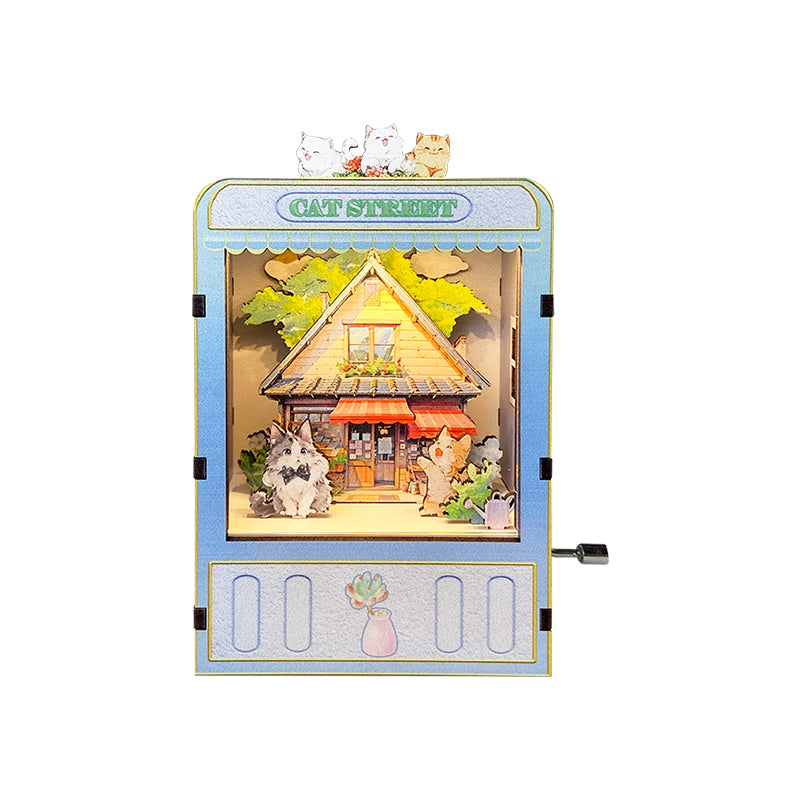 Healing Cat Street 3D Mechanical Wooden Puzzle Music Box