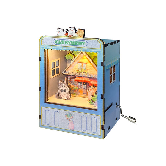 Healing Cat Street 3D Mechanical Wooden Puzzle Music Box