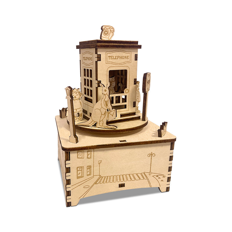 Telephone Booth Rotational Music Box 3D Mechanical Wooden Puzzle