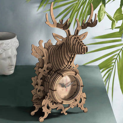 Elk Desk Clock 3D Mechanical Wooden Puzzle