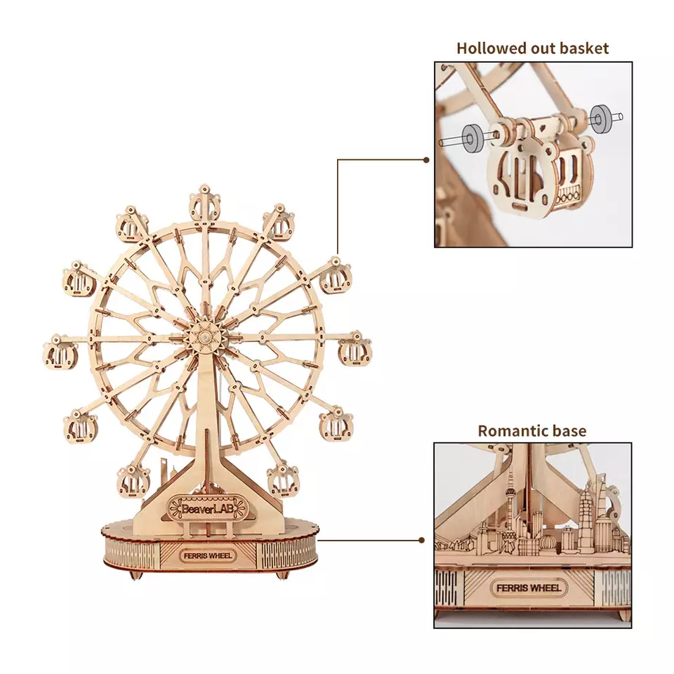 Ferris Wheel With Music Box 3D Mechanical Wooden Puzzle Large