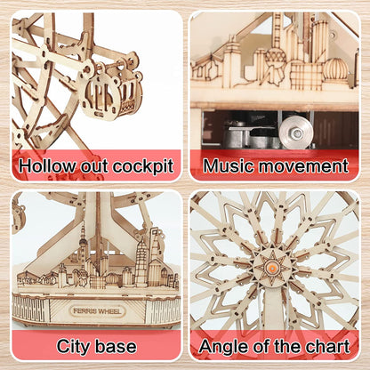 Ferris Wheel With Music Box 3D Mechanical Wooden Puzzle Large