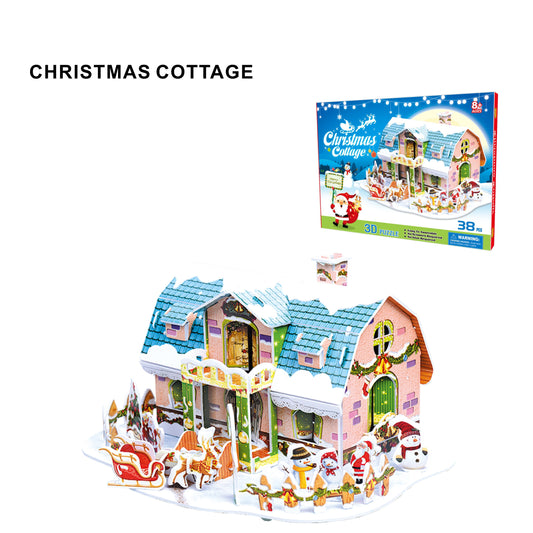 Blue Christmas Cottage 3D Puzzle