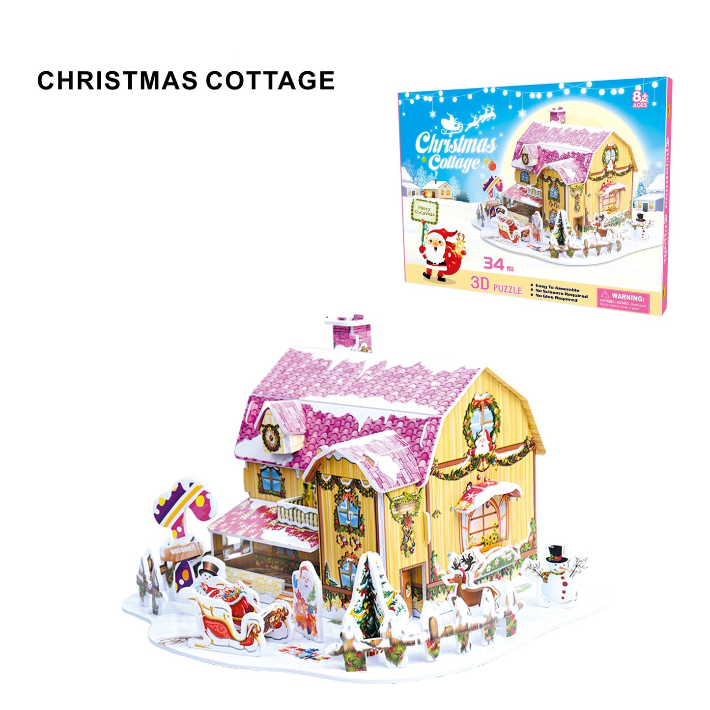 Pink Christmas Cottage 3D Puzzle