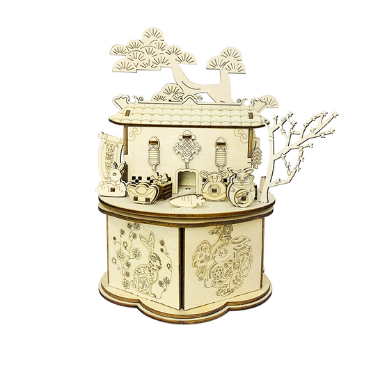 Jade Rabbit Rotational Music Box 3D Mechanical Wooden Puzzle