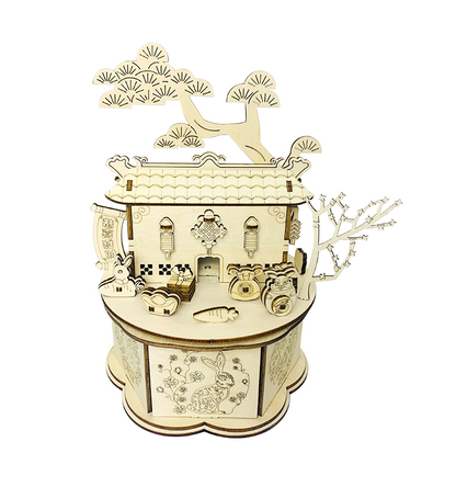 Jade Rabbit Rotational Music Box 3D Mechanical Wooden Puzzle