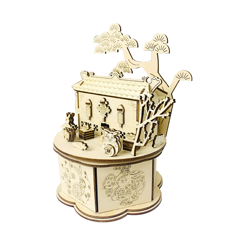 Jade Rabbit Rotational Music Box 3D Mechanical Wooden Puzzle