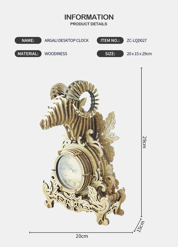 Argali Desk Clock 3D Mechanical Wooden Puzzle