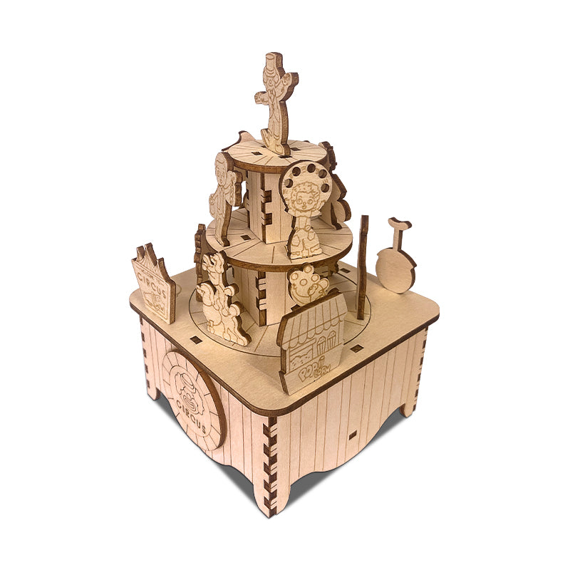 Circus Rotational Music Box 3D Mechanical Wooden Puzzle