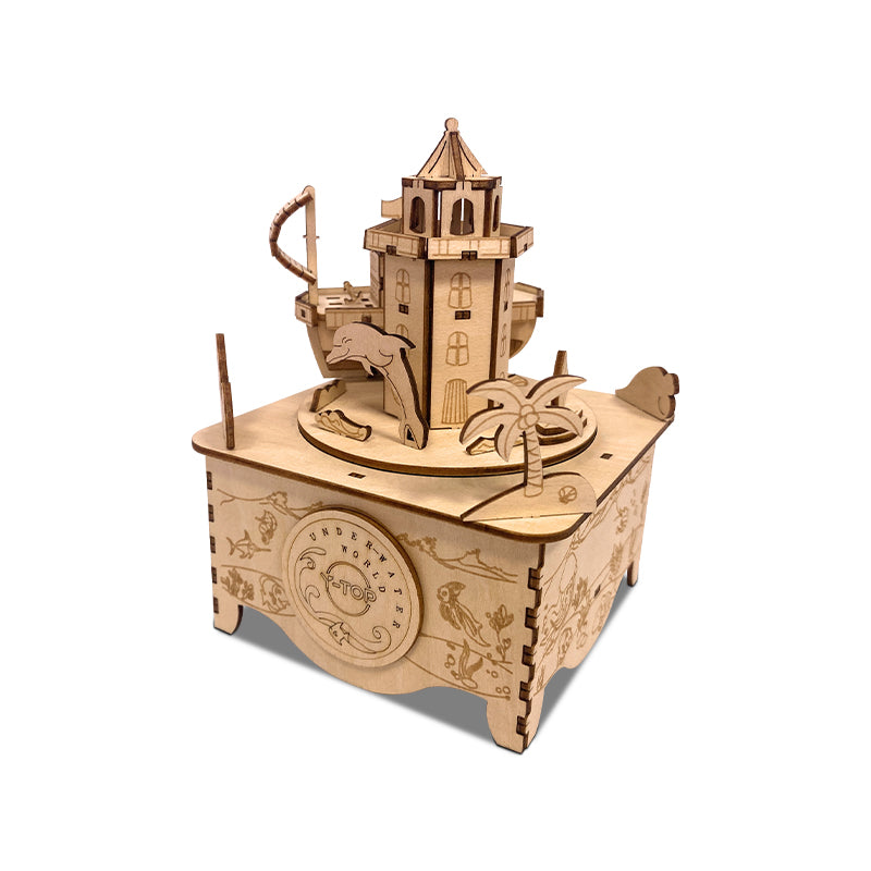 Dream Ocean Rotational Music Box 3D Mechanical Wooden Puzzle