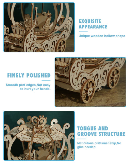 Pumpkin Princess Carriage 3D Mechanical Wooden Puzzle Large