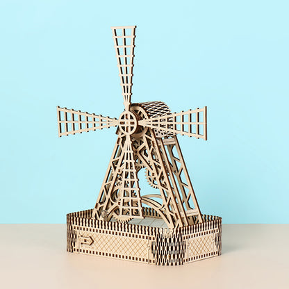 Rotatable Windmill 3D Mechanical Wooden Puzzle With Music Box